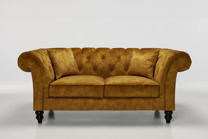 Charlotte - Classic Chesterfield 2 Seater Sofa, Antique Gold Mottled Velvet