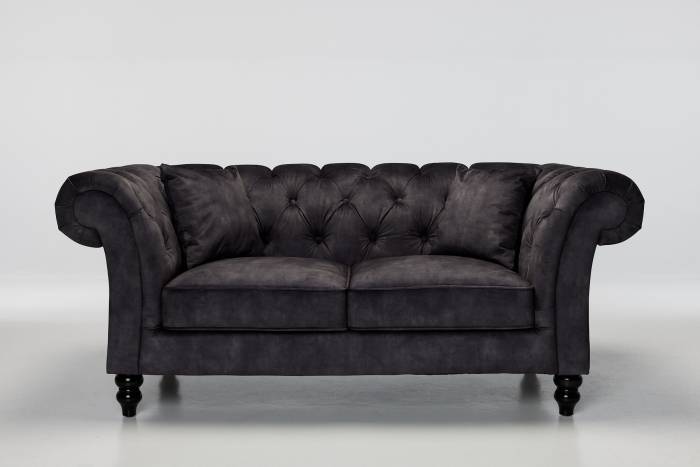 Charlotte - Classic Chesterfield 2 Seater Sofa, Mocha Grey Mottled Velvet