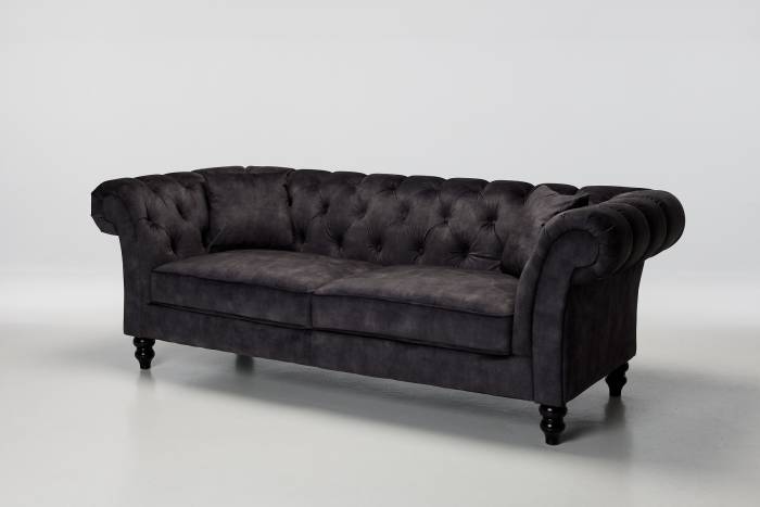 Charlotte - Classic Chesterfield 3 Seater Sofa, Mocha Grey Mottled Velvet