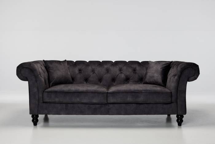 Charlotte - Classic Chesterfield 3 Seater Sofa, Mocha Grey Mottled Velvet