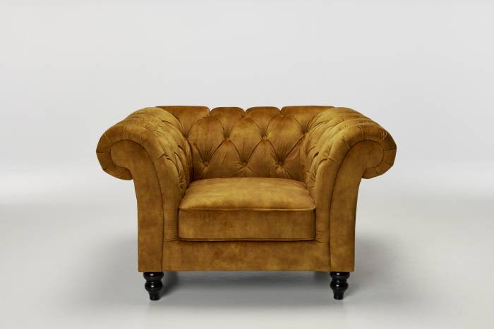 Charlotte - Classic Chesterfield Armchair, Antique Gold Mottled Velvet