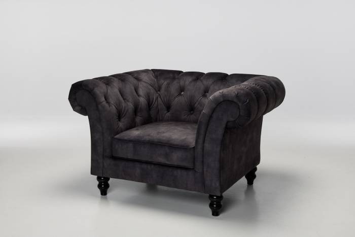 Charlotte - Classic Chesterfield Armchair, Mocha Grey Mottled Velvet