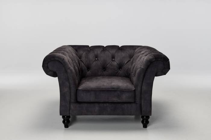 Charlotte - Classic Chesterfield Armchair, Mocha Grey Mottled Velvet