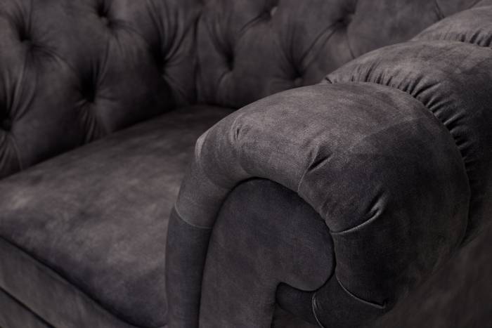 Charlotte - Classic Chesterfield Armchair, Mocha Grey Mottled Velvet