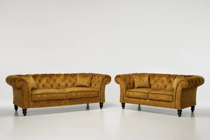 Charlotte - Classic Chesterfield Sofa Set, Antique Gold Mottled Velvet