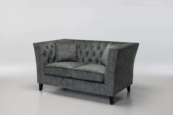 Chloe - Modern Chesterfield 2 Seater Sofa, Grey Mottled Velvet