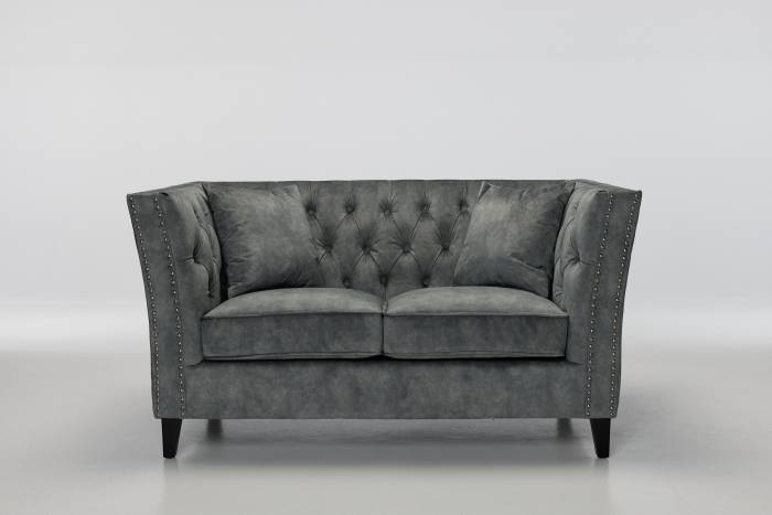 Chloe - Modern Chesterfield 2 Seater Sofa, Grey Mottled Velvet