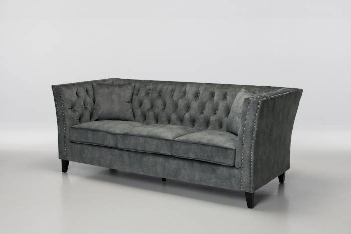 Chloe - Modern Chesterfield 3 Seater Sofa, Grey Mottled Velvet