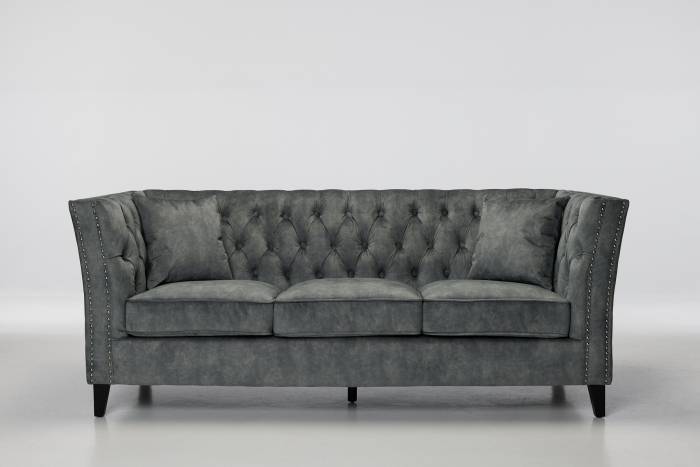 Chloe - Modern Chesterfield 3 Seater Sofa, Grey Mottled Velvet