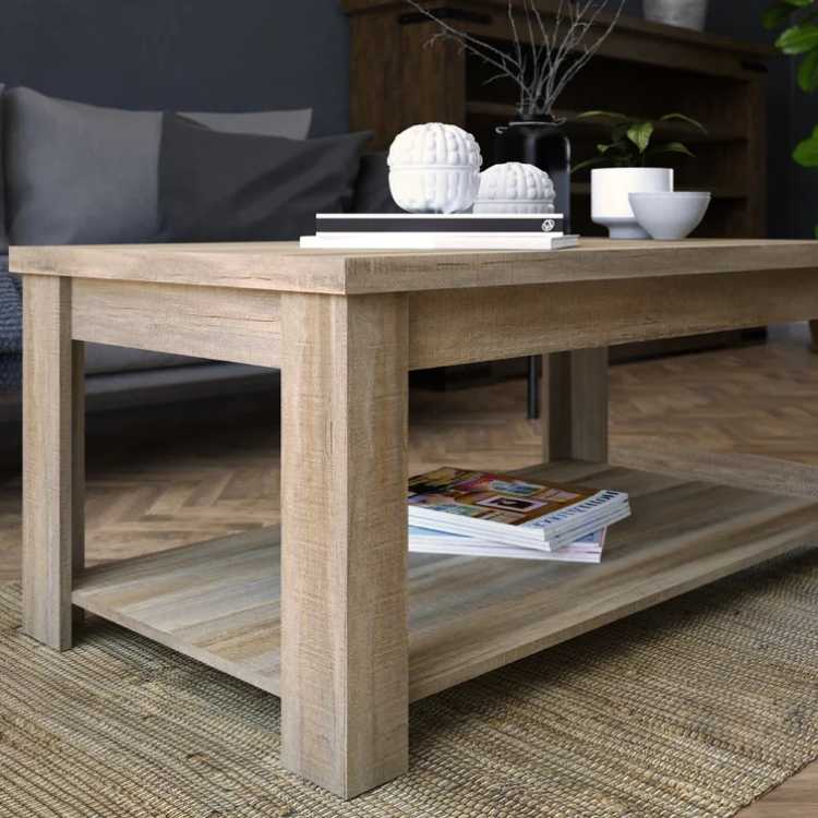 Wooden Coffee Table with Lower Storage Shelf