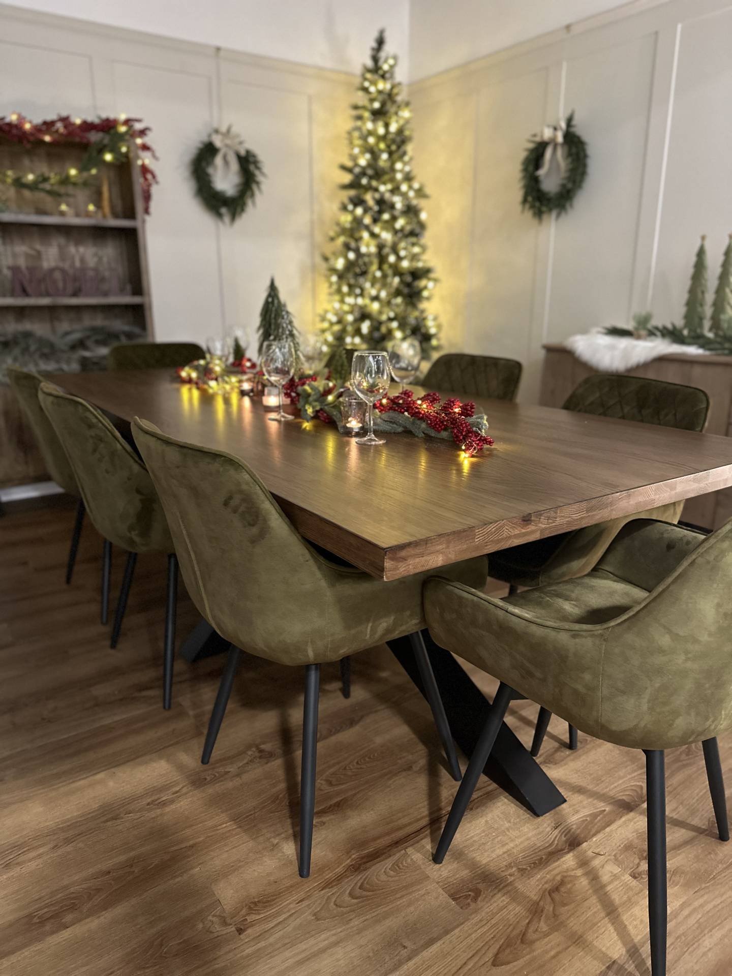 Solid Oak Dining Table & Chairs Set for Christmas