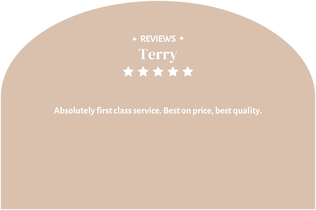 5-star customer review by Terry: "Absolutely first class service. Best on price, best quality."