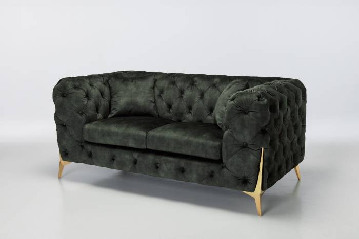 Annabelle - 2.5 Seater Luxury Chesterfield Sofa, Antique Green Mottled Velvet with Gold Legs