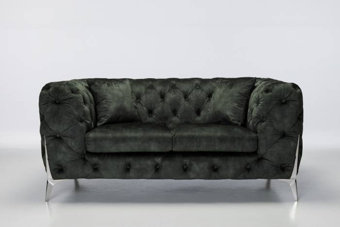 Annabelle - 2.5 Seater Luxury Chesterfield Sofa, Antique Green Mottled Velvet with Silver Legs