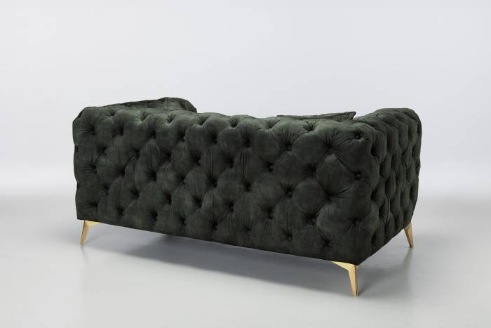 Annabelle - 2.5 Seater Luxury Chesterfield Sofa, Antique Green Mottled Velvet with Gold Legs
