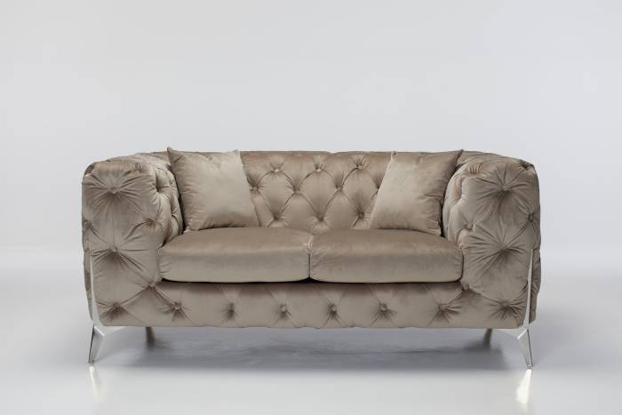 Annabelle - Luxury Chesterfield 2.5 Seater Sofa, Mink Velvet with Silver Legs