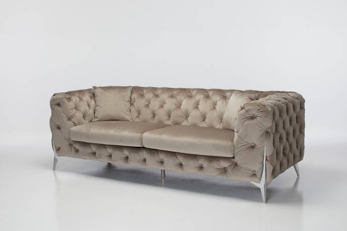 Annabelle - Luxury Chesterfield 4 Seater Sofa, Mink Velvet with Silver Legs