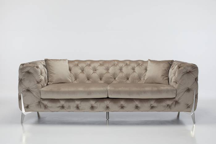 Annabelle - Luxury Chesterfield 4 Seater Sofa, Mink Velvet with Silver Legs