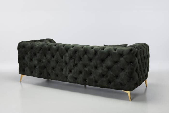 Annabelle - 4 Seater Luxury Chesterfield Sofa, Antique Green Mottled Velvet with Gold Legs