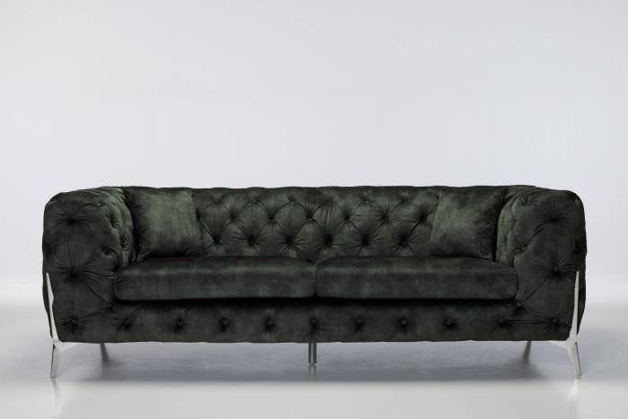 Annabelle - 4 Seater Luxury Chesterfield Sofa, Antique Green Mottled Velvet with Silver Legs