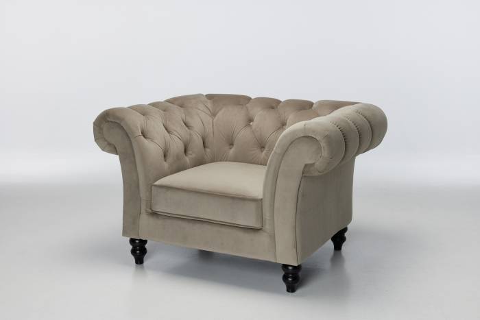 Charlotte - Classic Chesterfield Armchair, Mink Velvet