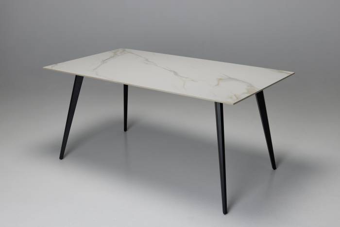 Immi 1.6m Dining Table - Calacatta Gold Stone with Black Legs