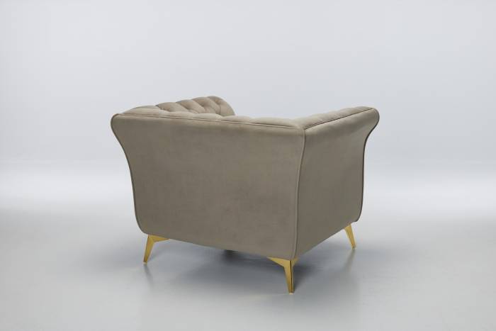 Lauren - Modern Chesterfield Armchair, Mink Velvet with Gold Legs