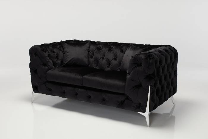 Annabelle - Luxury Chesterfield 2.5 Seater Sofa, Black Velvet with Silver Legs