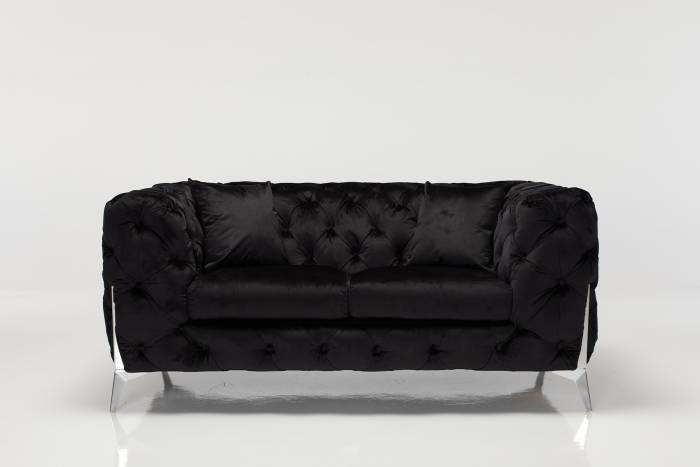 Annabelle - Luxury Chesterfield 2.5 Seater Sofa, Black Velvet with Silver Legs