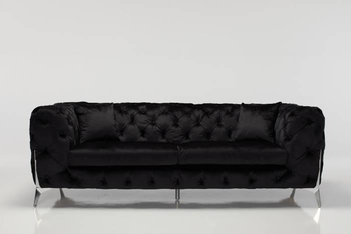 Annabelle - Luxury Chesterfield 4 Seater Sofa, Black Velvet with Silver Legs