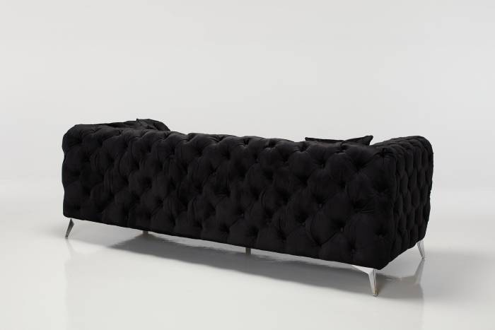 Annabelle - Luxury Chesterfield 4 Seater Sofa, Black Velvet with Silver Legs