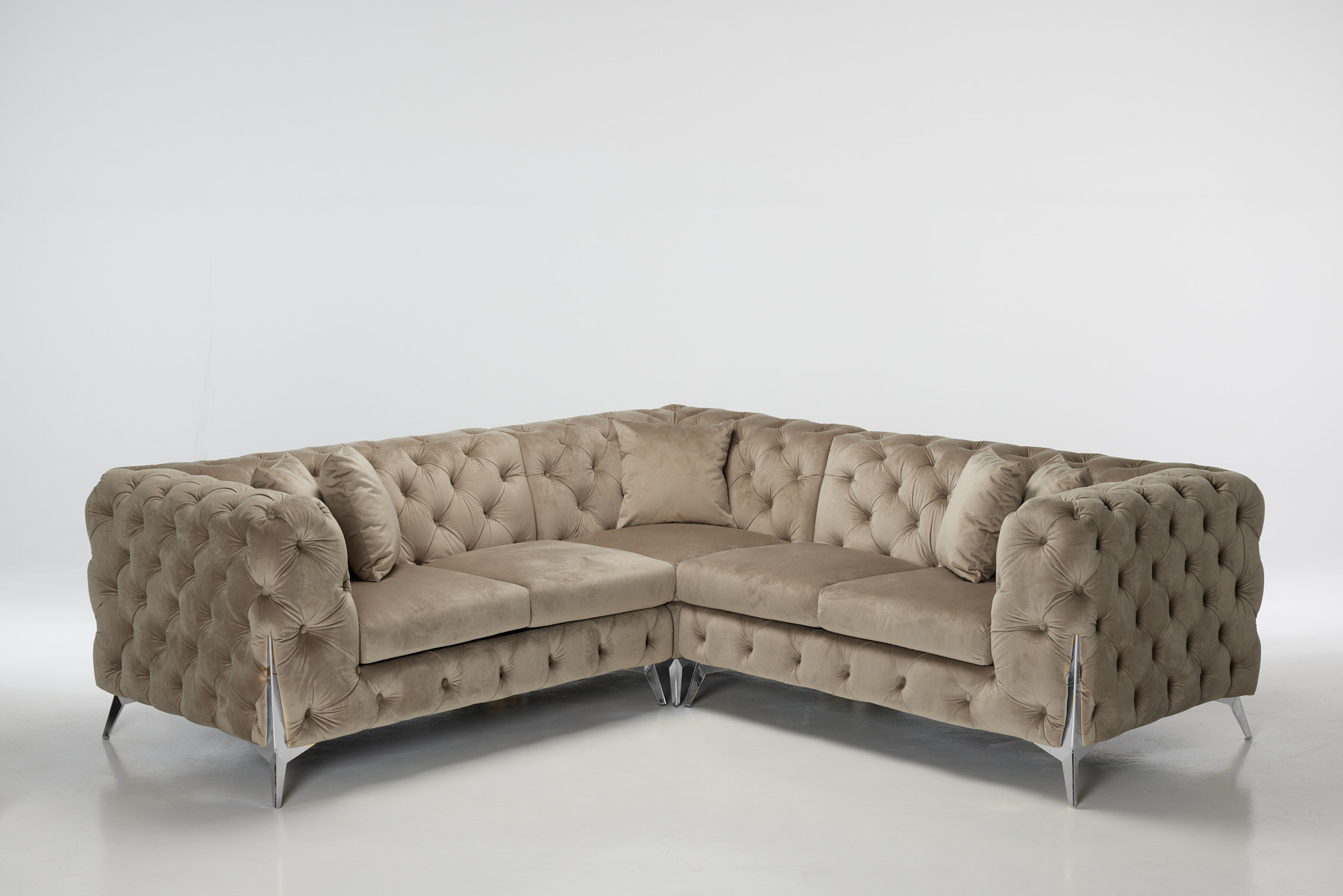 Annabelle - Luxury Chesterfield Velvet Corner Sofa, Mink with Silver Legs