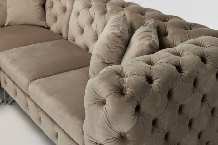 Annabelle - Luxury Chesterfield Velvet Corner Sofa, Mink with Silver Legs