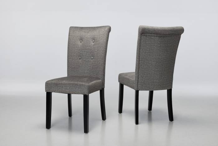 Cabrini Upholstered Dining Chairs with Black Legs - Grey Linen