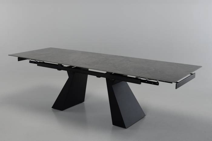 Florence - 1.8m/2.6m Tundra Grey Stone Extendable Dining Table with Black Metal Legs