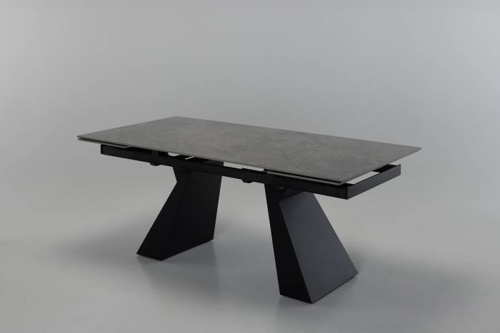 Florence - 1.8m/2.6m Tundra Grey Stone Extendable Dining Table with Black Metal Legs