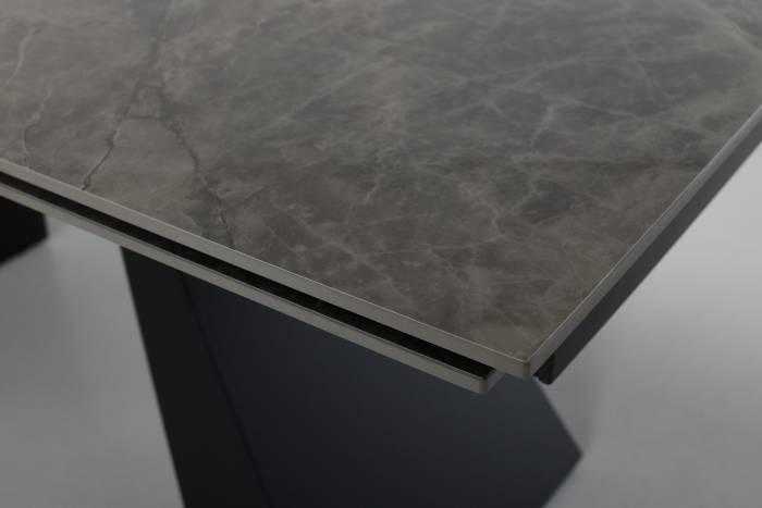 Florence - 1.8m/2.6m Tundra Grey Stone Extendable Dining Table with Black Metal Legs