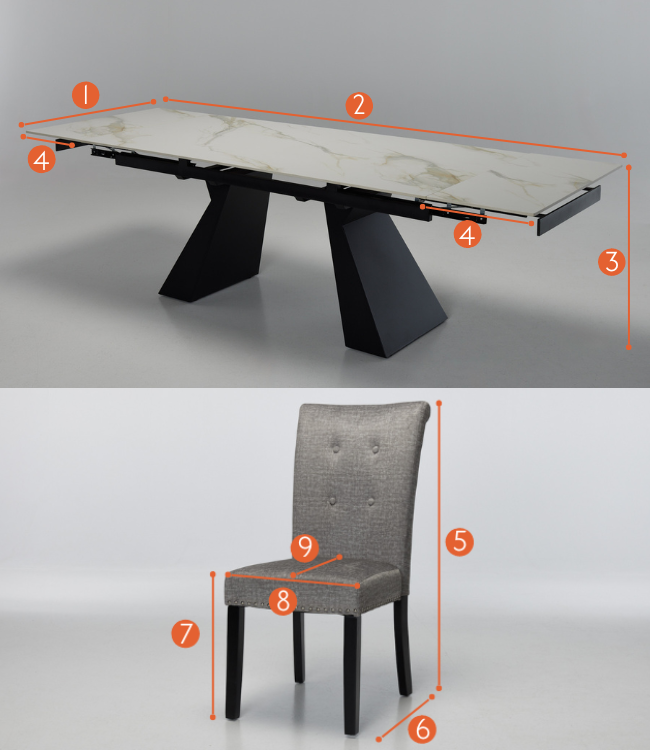 Florence & Cabrini Dining Set measurements