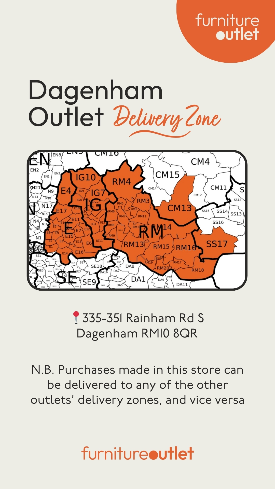 Furniture Outlet Dagenham Delivery Zone Map