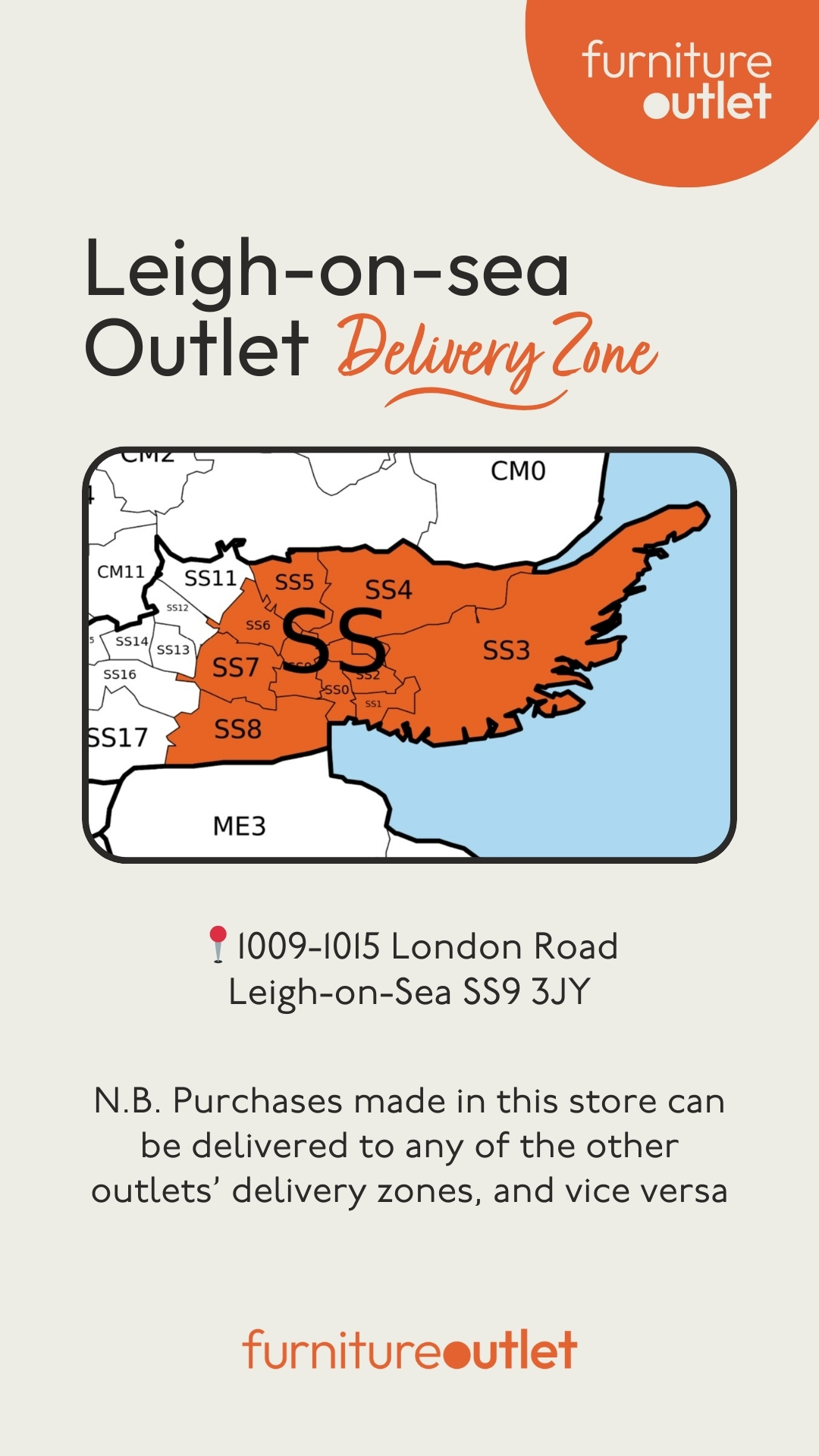 Furniture Outlet Leigh-on-Sea Delivery Zone Map