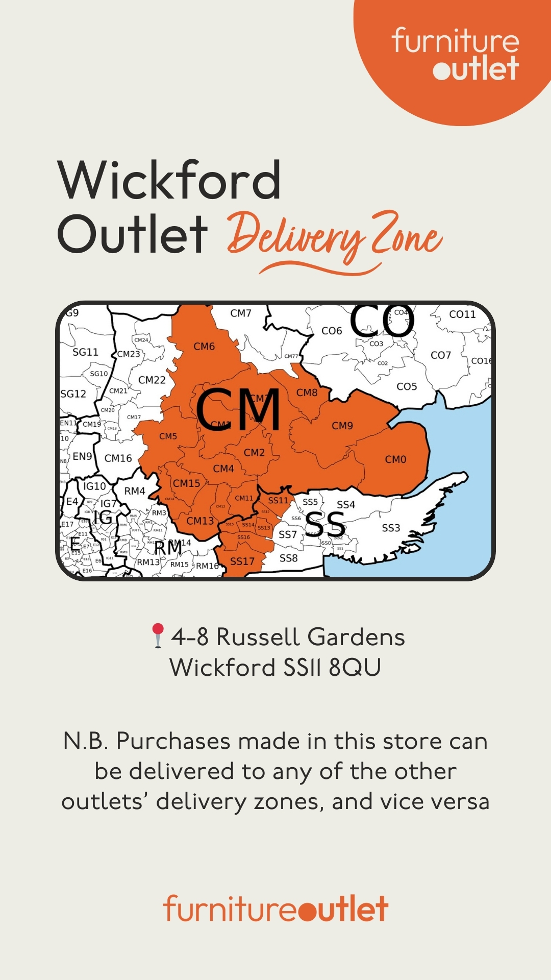 Furniture Outlet Wickford Delivery Zone Map