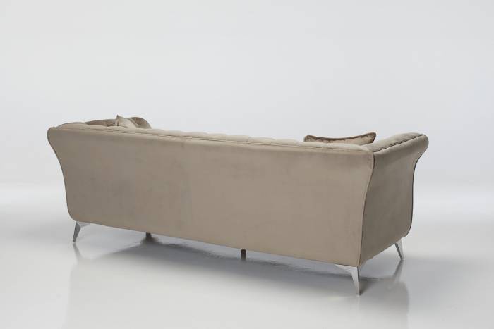 Lauren - Modern Chesterfield 3 Seater Sofa, Mink Velvet with Silver Legs