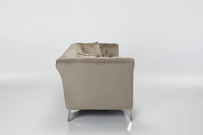 Lauren - Modern Chesterfield Sofa, Mink Velvet with Silver Legs