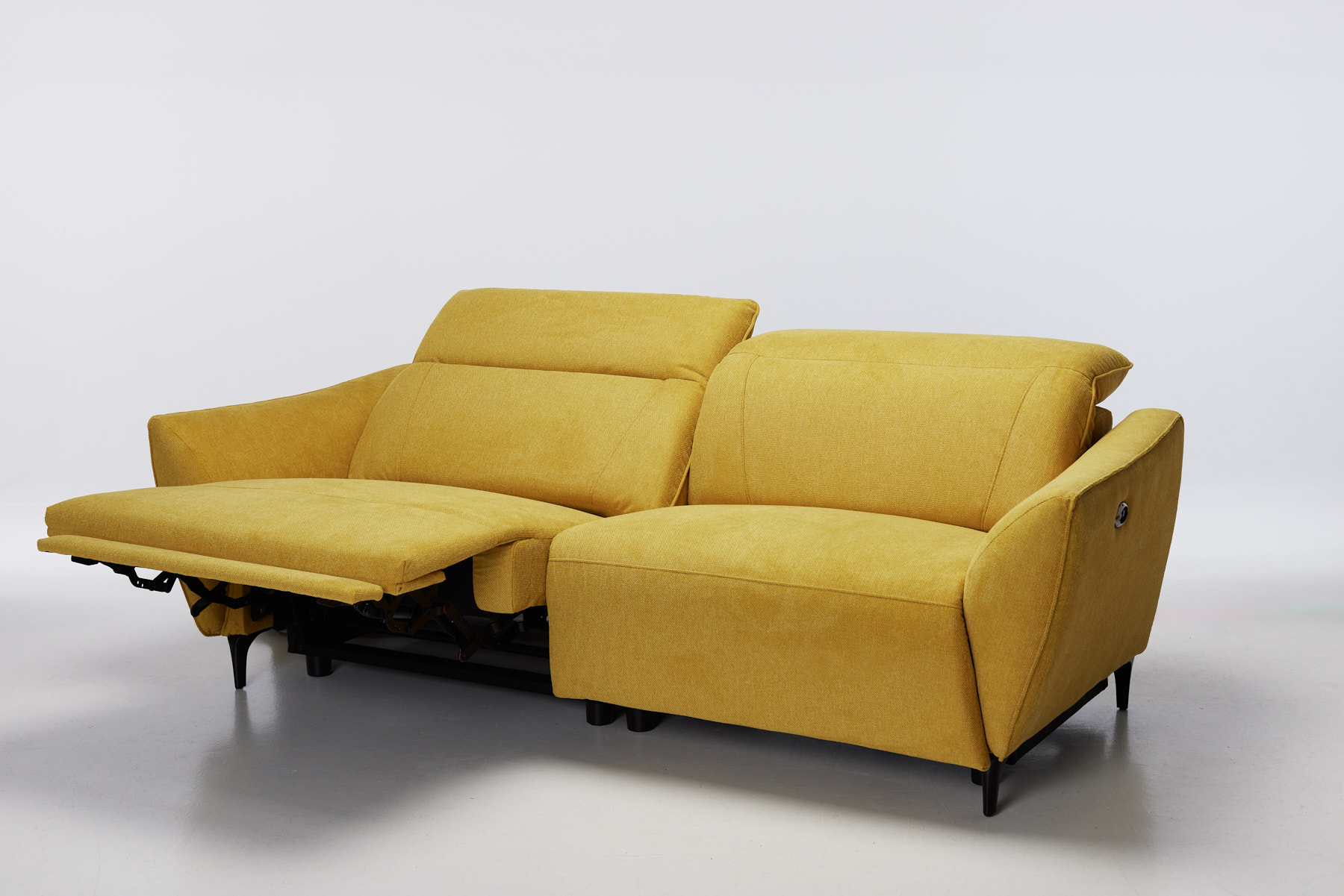 Muse - Electric Recliner 4 Seater Sofa, Ochre Yellow Premium Woven Linen