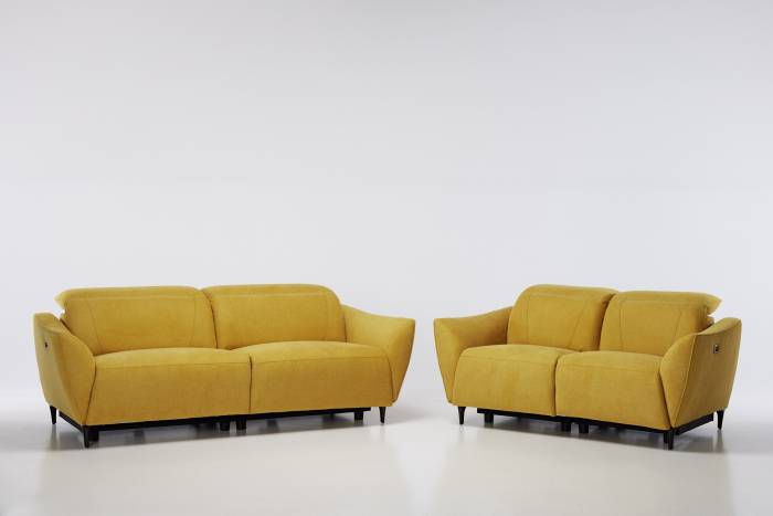 Muse - Electric Recliner Sofa Set, Ochre Yellow Premium Woven Linen