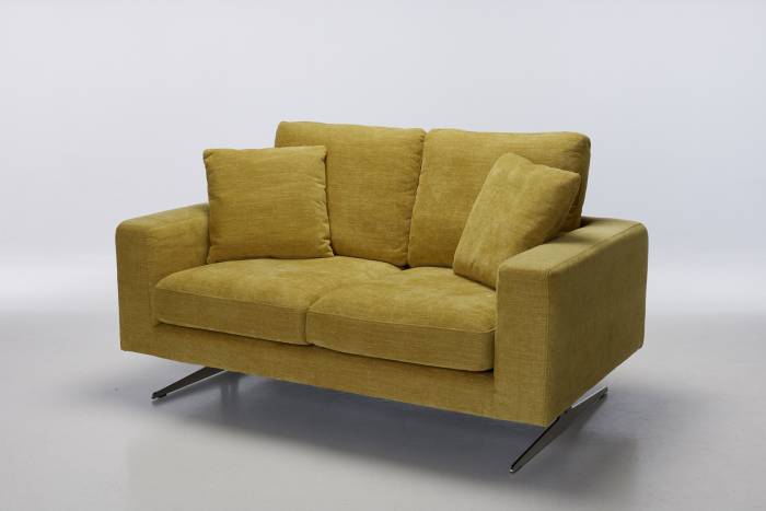 Nova - Modern 2 Seater Sofa, Mustard Premium Woven Fabric