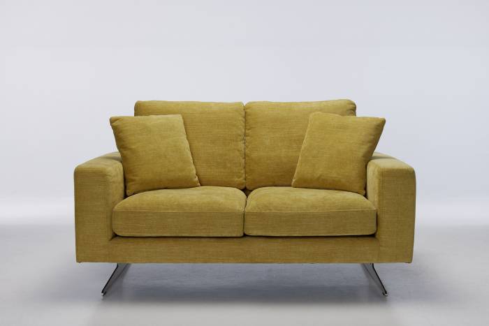 Nova - Modern 2 Seater Sofa, Mustard Premium Woven Fabric