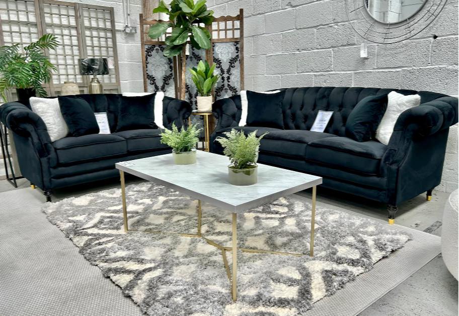 Carmen Black Velvet Sofa Set by Furniture Outlet
