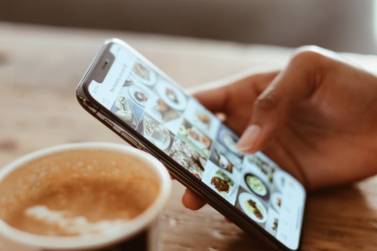 Instagram wood table with iPhone