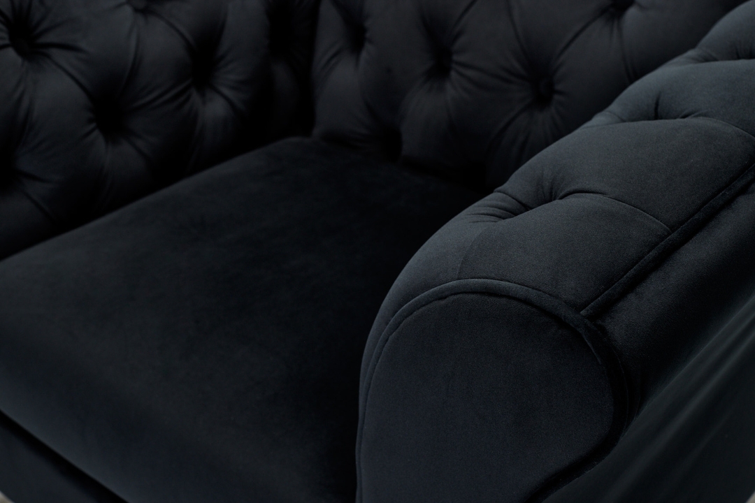 Close-up view of Lauren Black Velvet Armchair